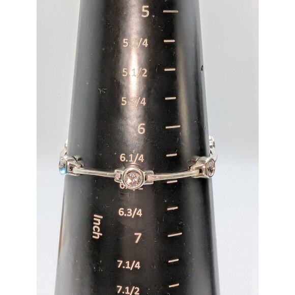 VTG 925 Sterling Bezel Set CZ Bar Link Tennis 7" Slide In W/ Safety Bracelet - Picture 3 of 9